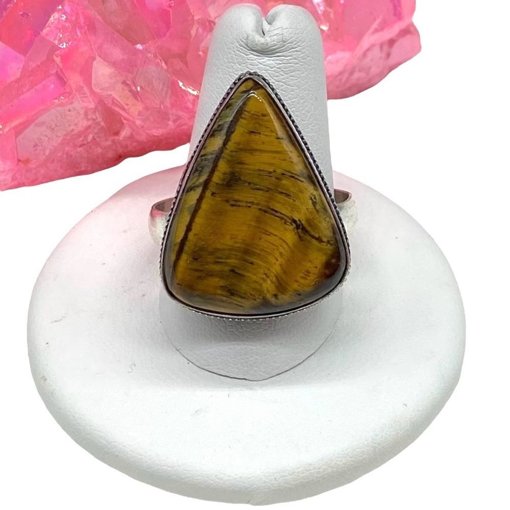Tiger’s Eye Ring Size 11.5 925 Sterling Silver Overlay Brown Stone